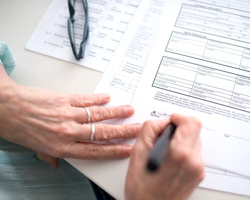 Woman filling in health forms